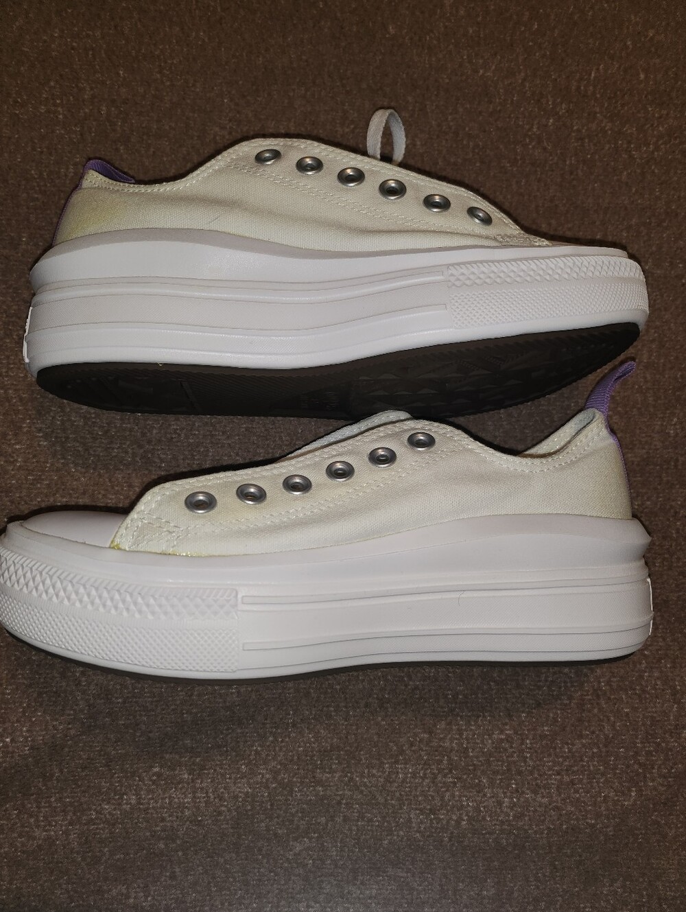 Converse Platform Slip-On Sneakers in Cream with Purple Pull Tab
